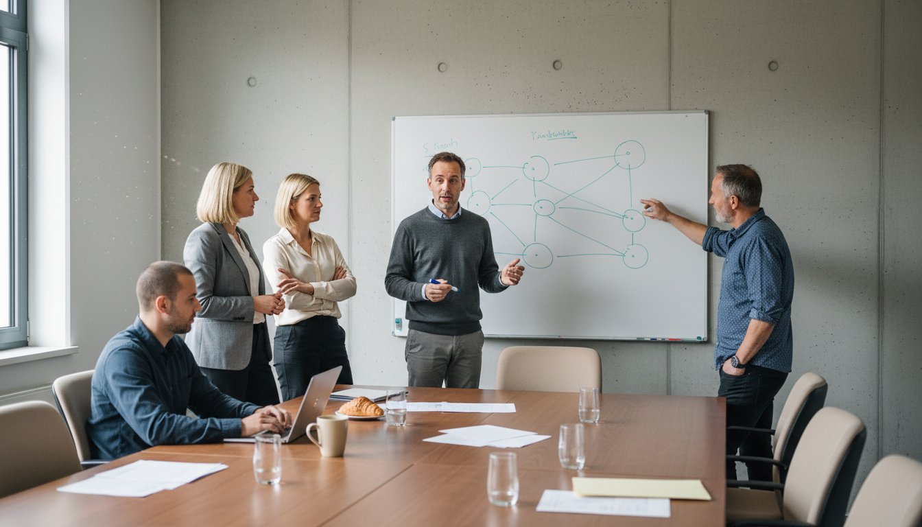 Mittelstands-Team plant gemeinsam mit sensified die nächsten KI-Use-Cases im Konferenzraum