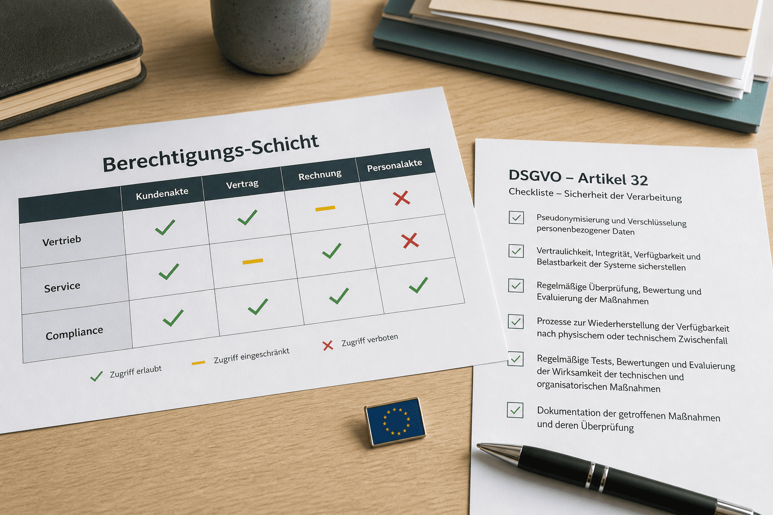 Berechtigungs-Schicht im DSGVO-festen Kontext-Layer mit Zugriffsmatrix nach Rolle