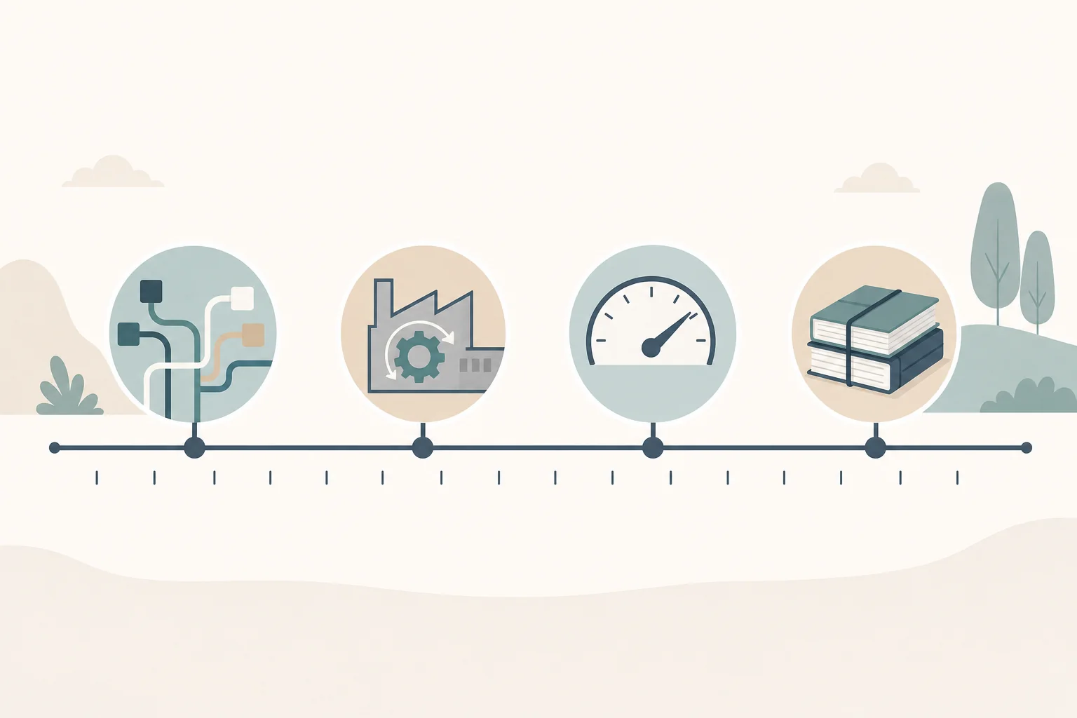 Infografik: Zeitstrahl der Build-Phase über neun Monate, von Datenpfaden über den ersten produktiven Anwendungsfall bis zu Monitoring und Dokumentation