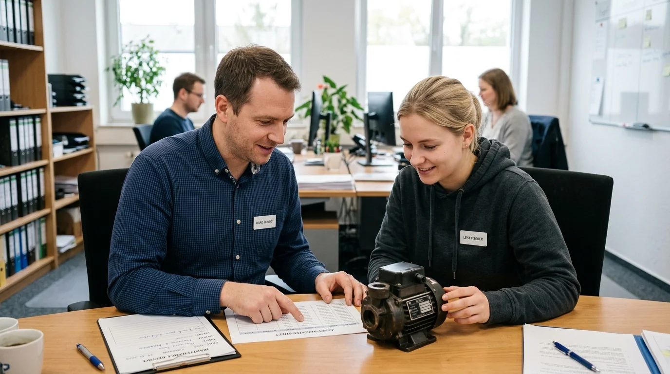 Stammdaten und Service prüfen im Büro die Zuordnung einer Pumpe zu Verzeichnis, Bericht und Tabelle.